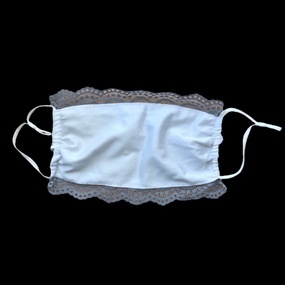 Beautiful Gray Lace Face Mask with Pearls - Picture 9 of 10